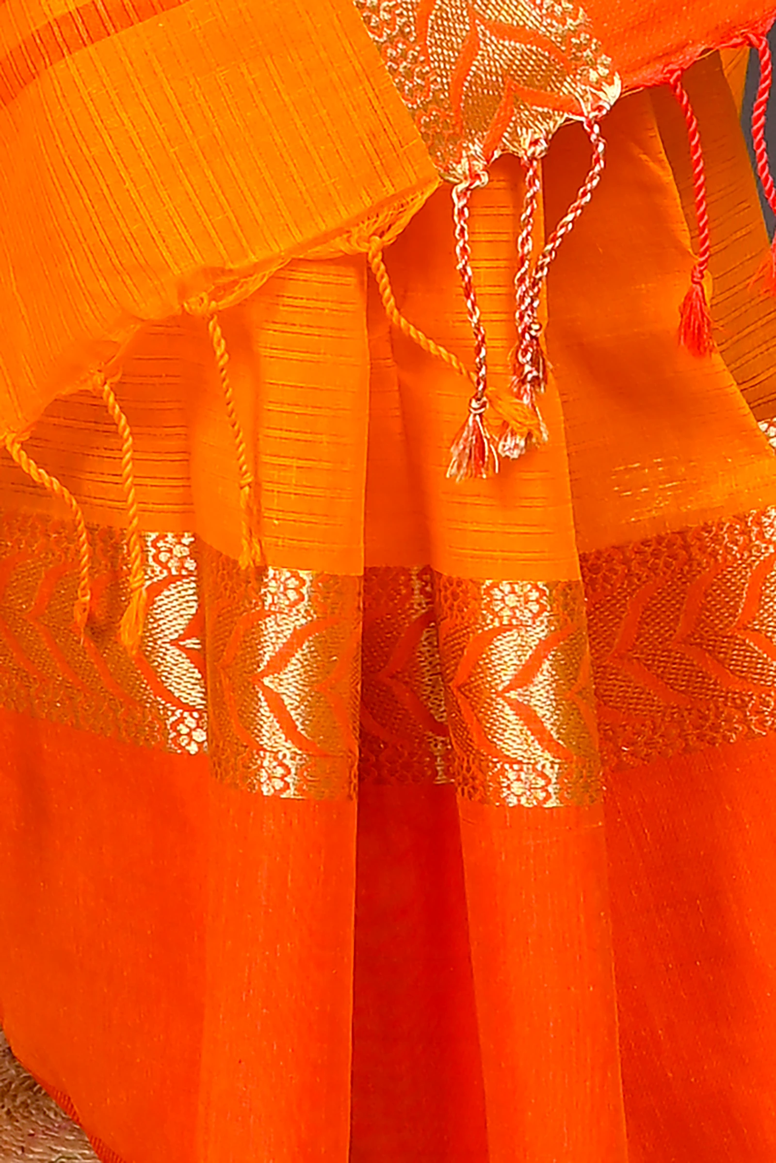 Orange Red Pure Cotton Parvin Tant Saree (576)